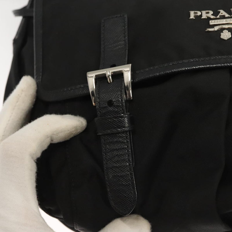 PRADA Shoulder Bag Nylon Black Silver Auth PP451