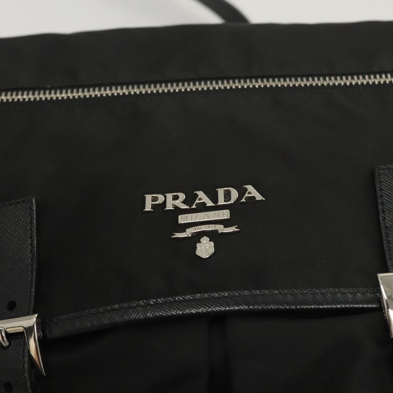 PRADA Shoulder Bag Nylon Black Silver Auth PP451