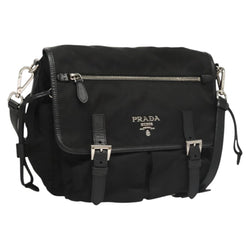 PRADA Shoulder Bag Nylon Black Silver Auth PP451