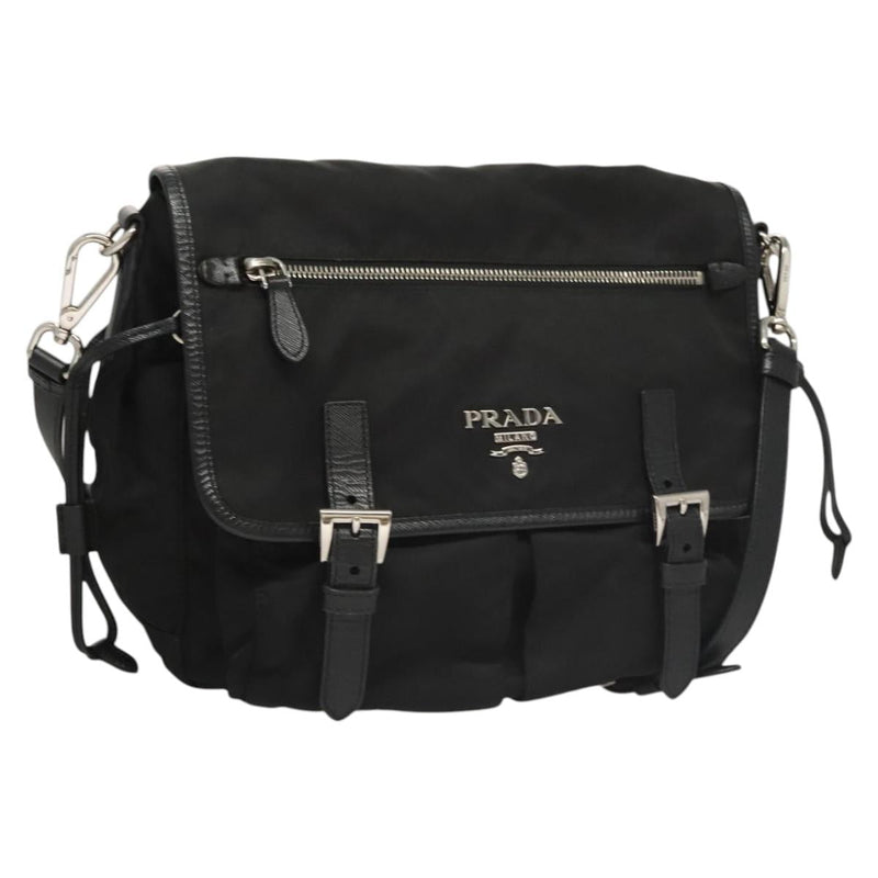 PRADA Shoulder Bag Nylon Black Silver Auth PP451