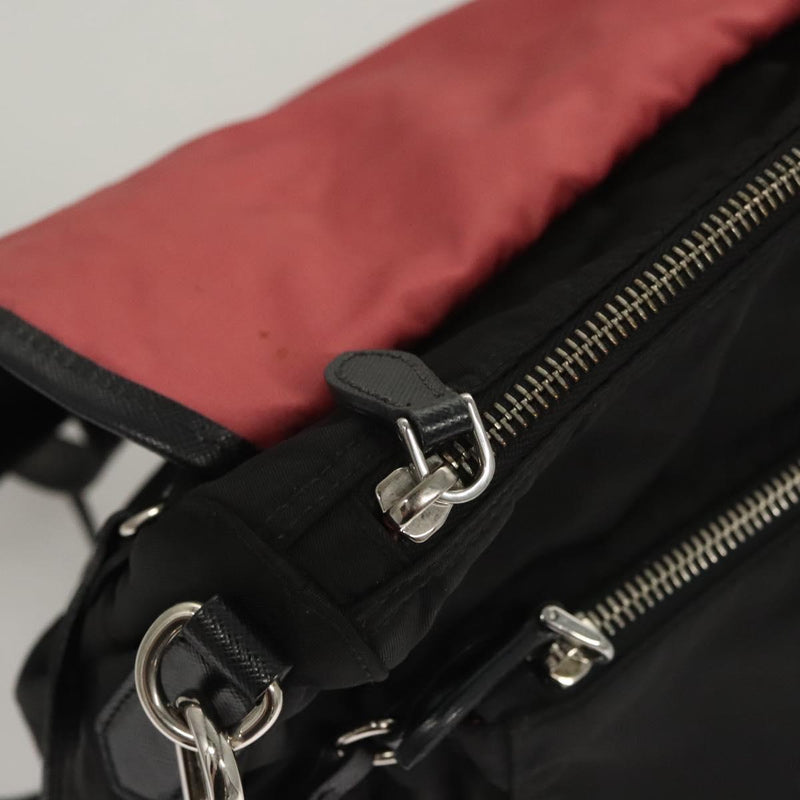 PRADA Shoulder Bag Nylon Black Silver Auth PP451