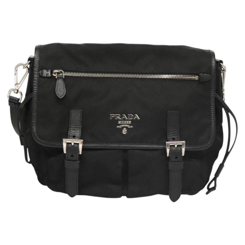 PRADA Shoulder Bag Nylon Black Silver Auth PP451