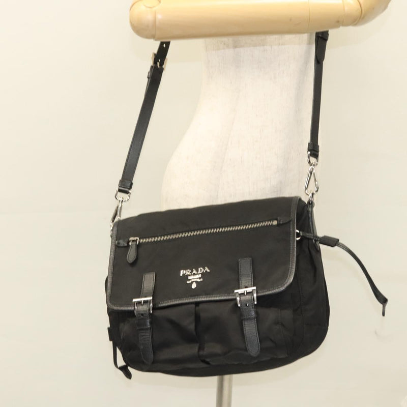 PRADA Shoulder Bag Nylon Black Silver Auth PP451