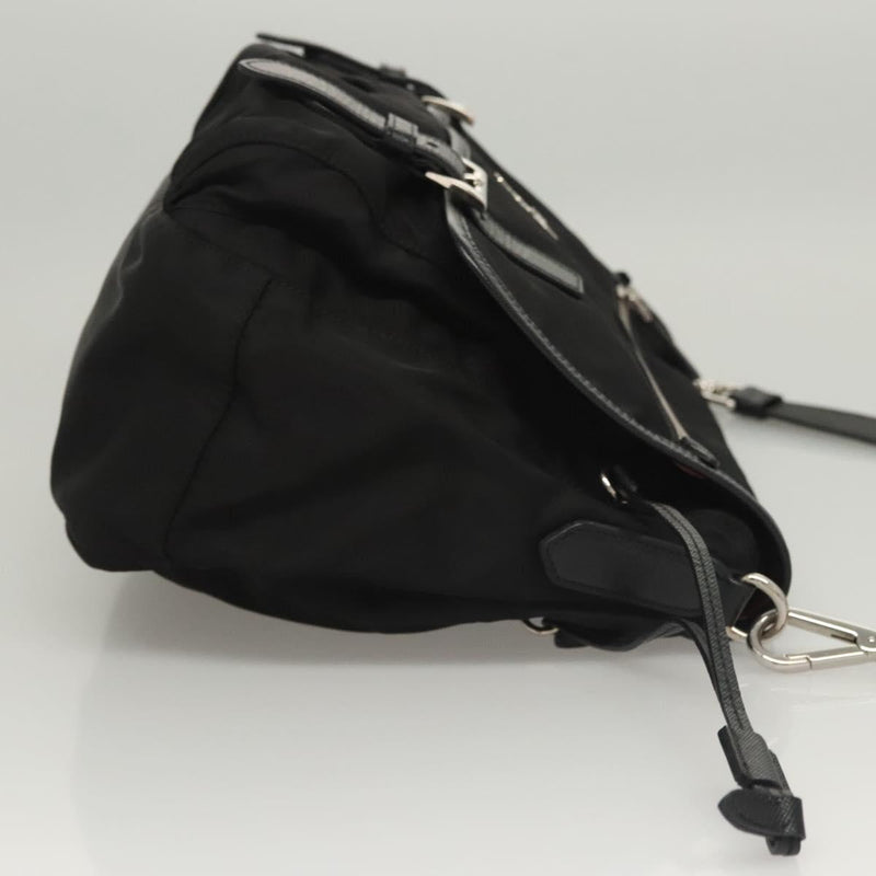 PRADA Shoulder Bag Nylon Black Silver Auth PP451