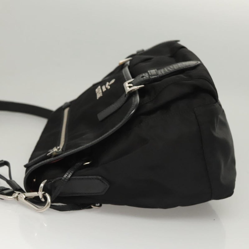 PRADA Shoulder Bag Nylon Black Silver Auth PP451