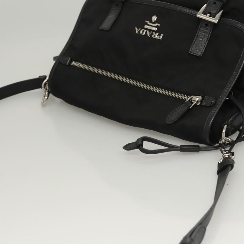 PRADA Shoulder Bag Nylon Black Silver Auth PP451