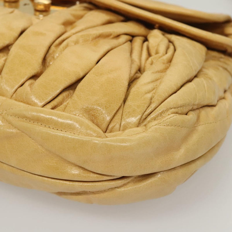 Miu Miu Hand Bag Leather 2way Yellow Gold Auth sw448