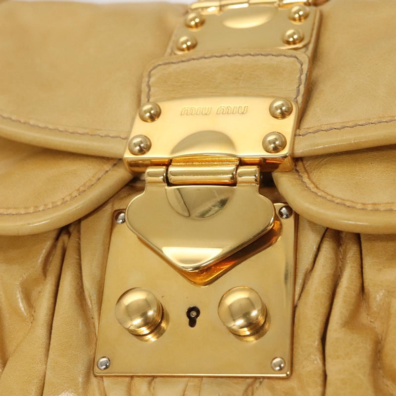 Miu Miu Hand Bag Leather 2way Yellow Gold Auth sw448
