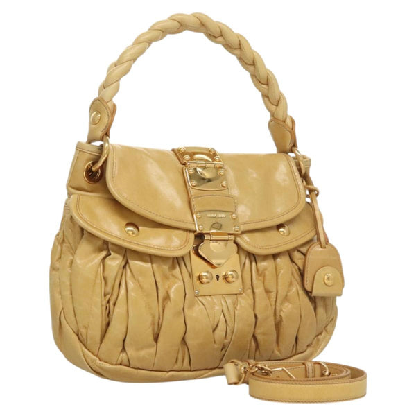 Miu Miu Hand Bag Leather 2way Yellow Gold Auth sw448