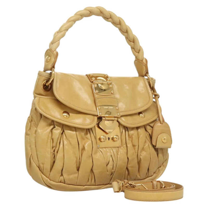 Miu Miu Hand Bag Leather 2way Yellow Gold Auth sw448