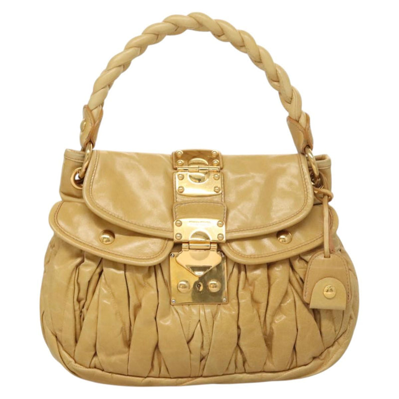 Miu Miu Hand Bag Leather 2way Yellow Gold Auth sw448