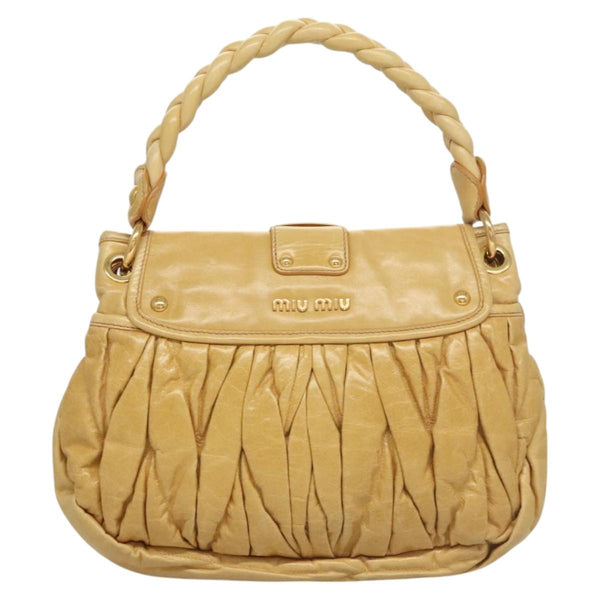 Miu Miu Hand Bag Leather 2way Yellow Gold Auth sw448