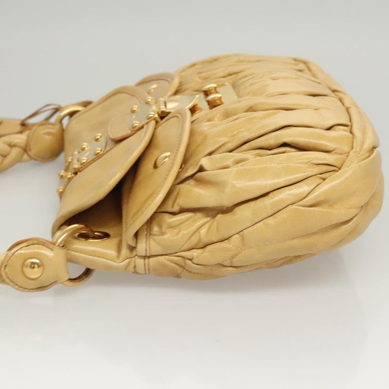 Miu Miu Hand Bag Leather 2way Yellow Gold Auth sw448