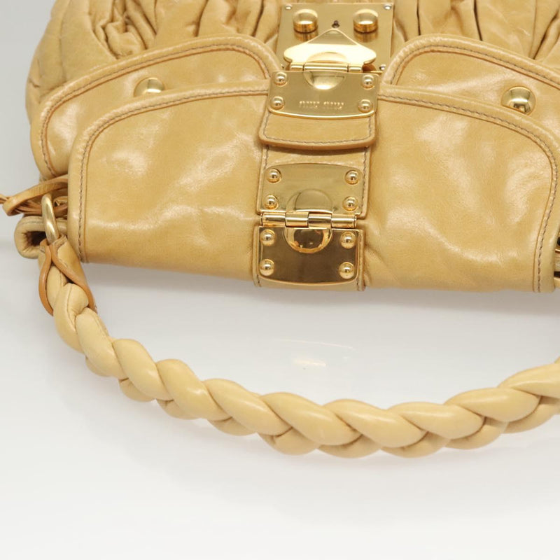 Miu Miu Hand Bag Leather 2way Yellow Gold Auth sw448