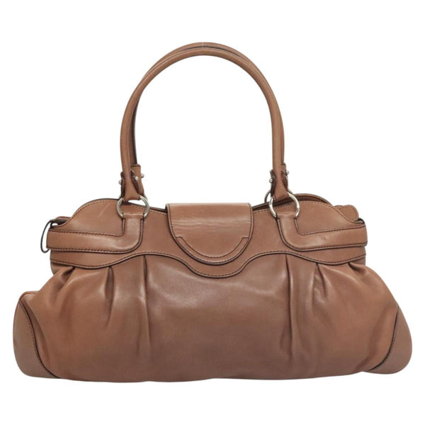Salvatore Ferragamo Gancini Shoulder Bag Leather Beige Silver Auth sw460