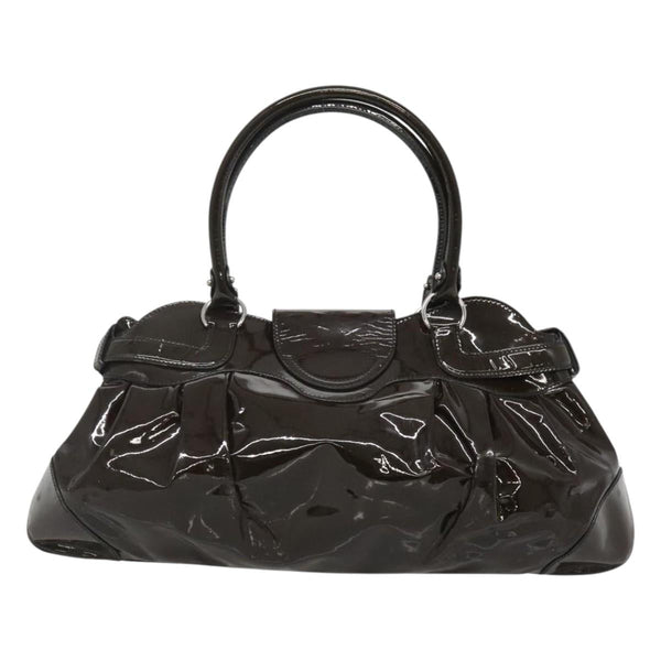 Salvatore Ferragamo Gancini Shoulder Bag Enamel Brown Silver Auth sw461
