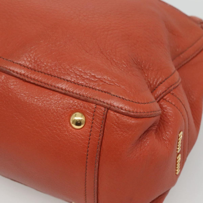 Miu Miu Hand Bag Leather 2way Brown Gold Auth sw498