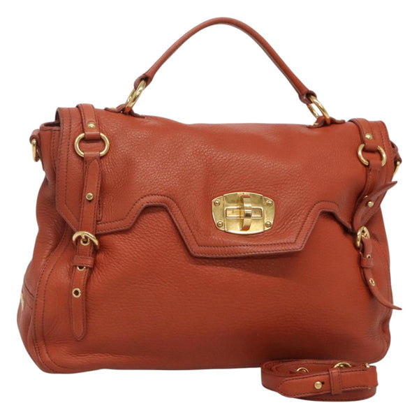 Miu Miu Hand Bag Leather 2way Brown Gold Auth sw498