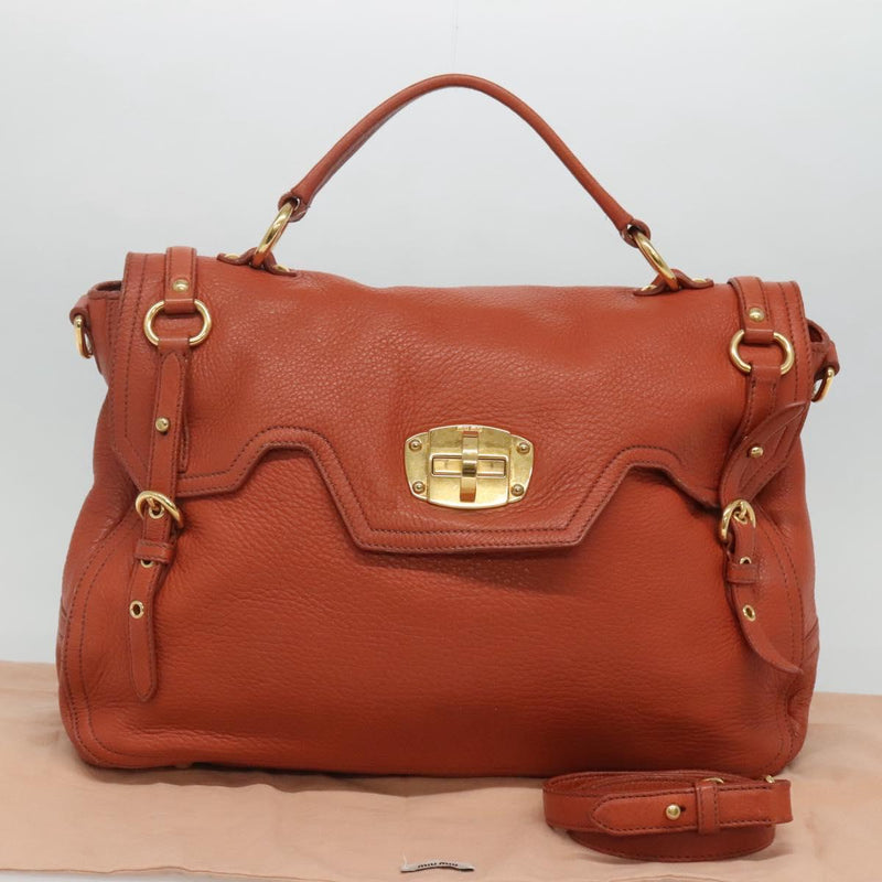Miu Miu Hand Bag Leather 2way Brown Gold Auth sw498