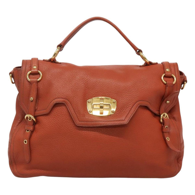 Miu Miu Hand Bag Leather 2way Brown Gold Auth sw498