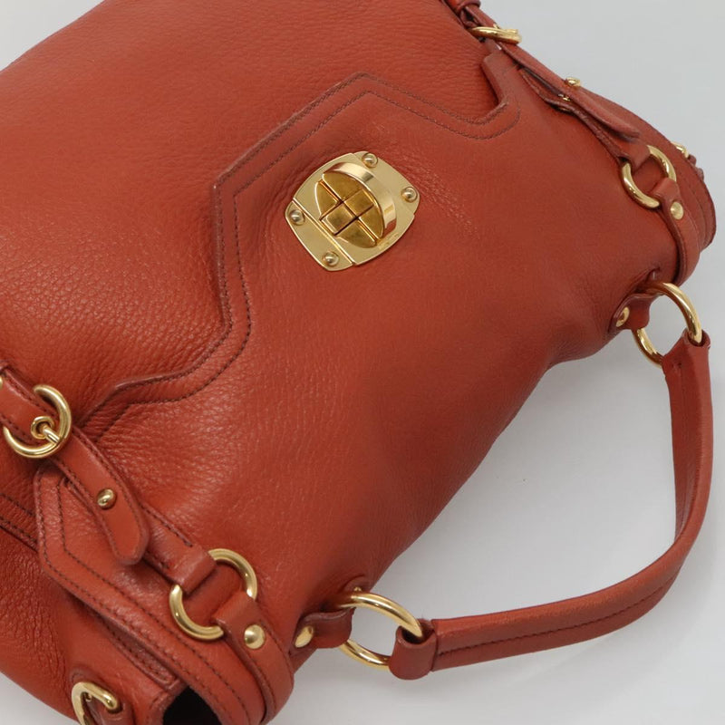 Miu Miu Hand Bag Leather 2way Brown Gold Auth sw498