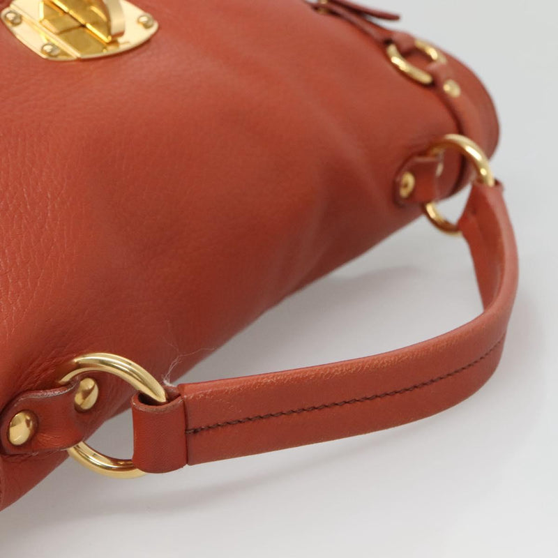 Miu Miu Hand Bag Leather 2way Brown Gold Auth sw498