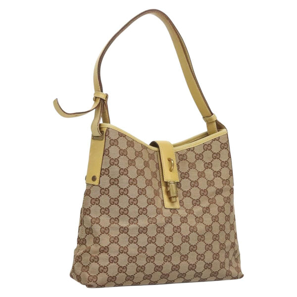 GUCCI GG Canvas Jackie Shoulder Bag Beige Gold 110291 Auth th5853