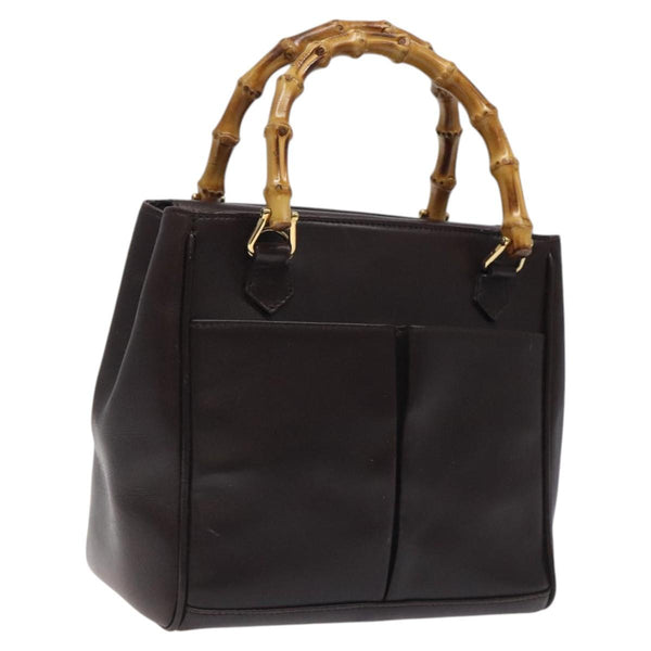 GUCCI Bamboo Hand Bag Leather Brown Gold 000 2122 0316 Auth th5856