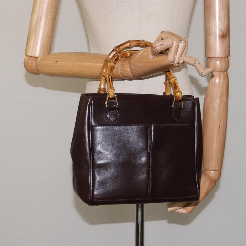 GUCCI Bamboo Hand Bag Leather Brown Gold 000 2122 0316 Auth th5856