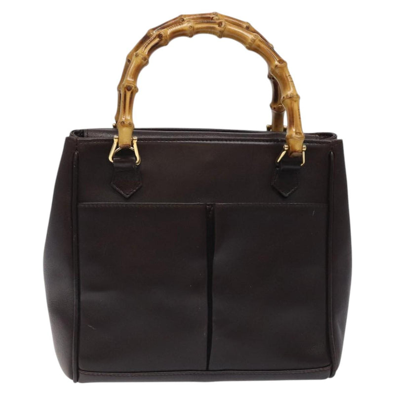 GUCCI Bamboo Hand Bag Leather Brown Gold 000 2122 0316 Auth th5856