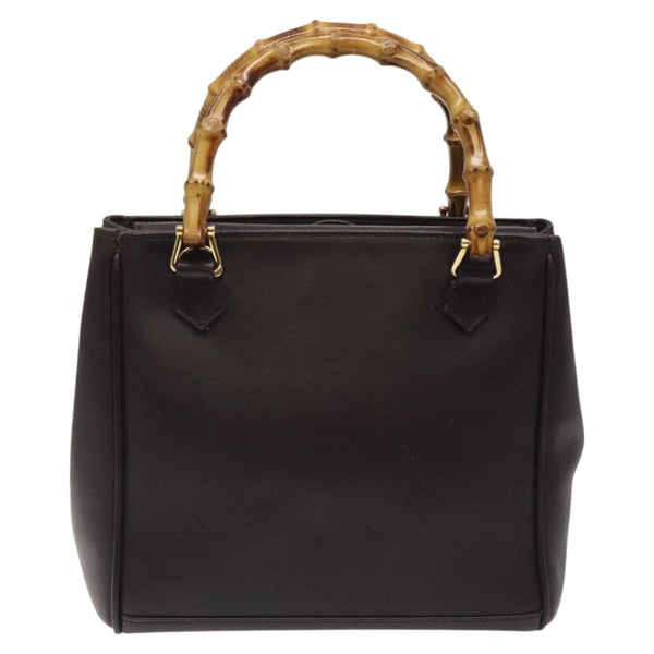 GUCCI Bamboo Hand Bag Leather Brown Gold 000 2122 0316 Auth th5856