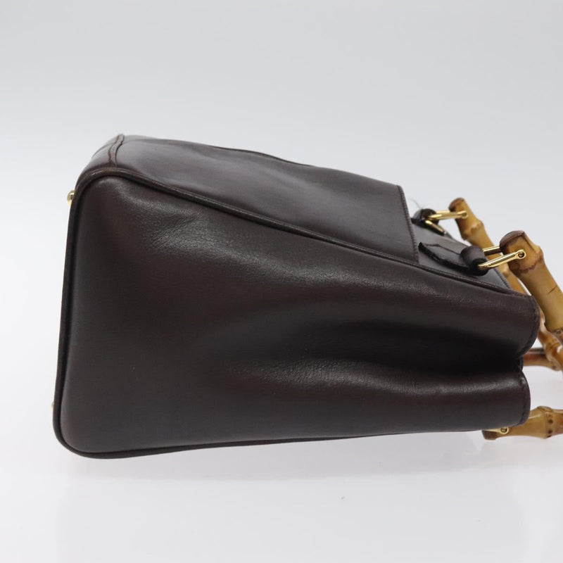 GUCCI Bamboo Hand Bag Leather Brown Gold 000 2122 0316 Auth th5856