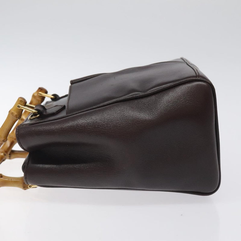 GUCCI Bamboo Hand Bag Leather Brown Gold 000 2122 0316 Auth th5856