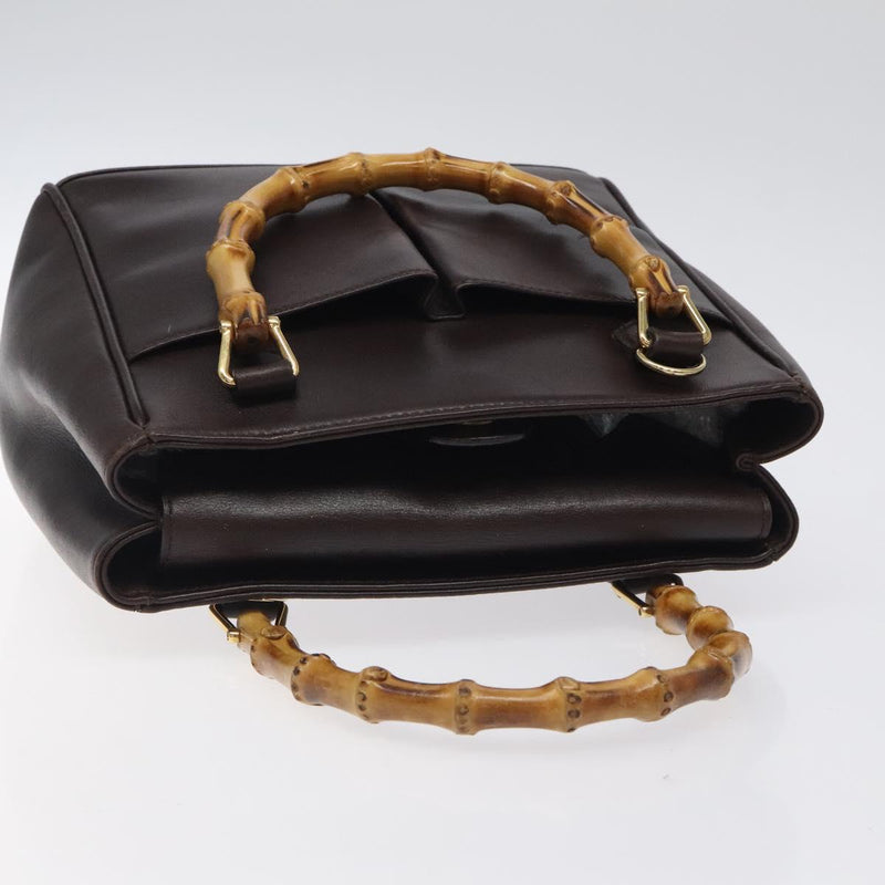 GUCCI Bamboo Hand Bag Leather Brown Gold 000 2122 0316 Auth th5856