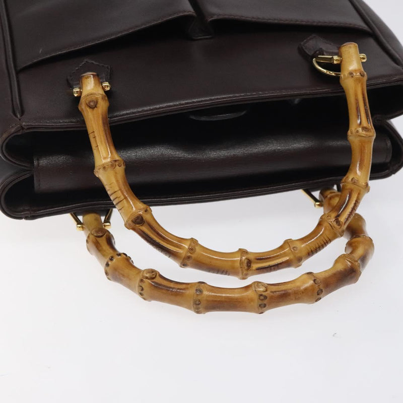 GUCCI Bamboo Hand Bag Leather Brown Gold 000 2122 0316 Auth th5856