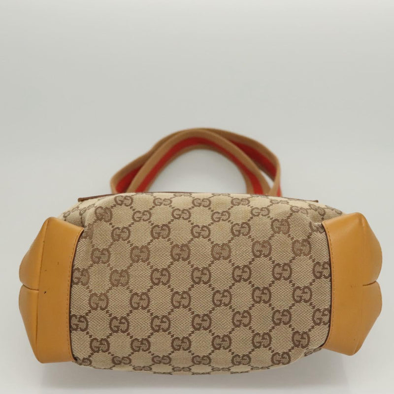 GUCCI GG Canvas Tote Bag Beige Silver 019 0402 Auth th5862