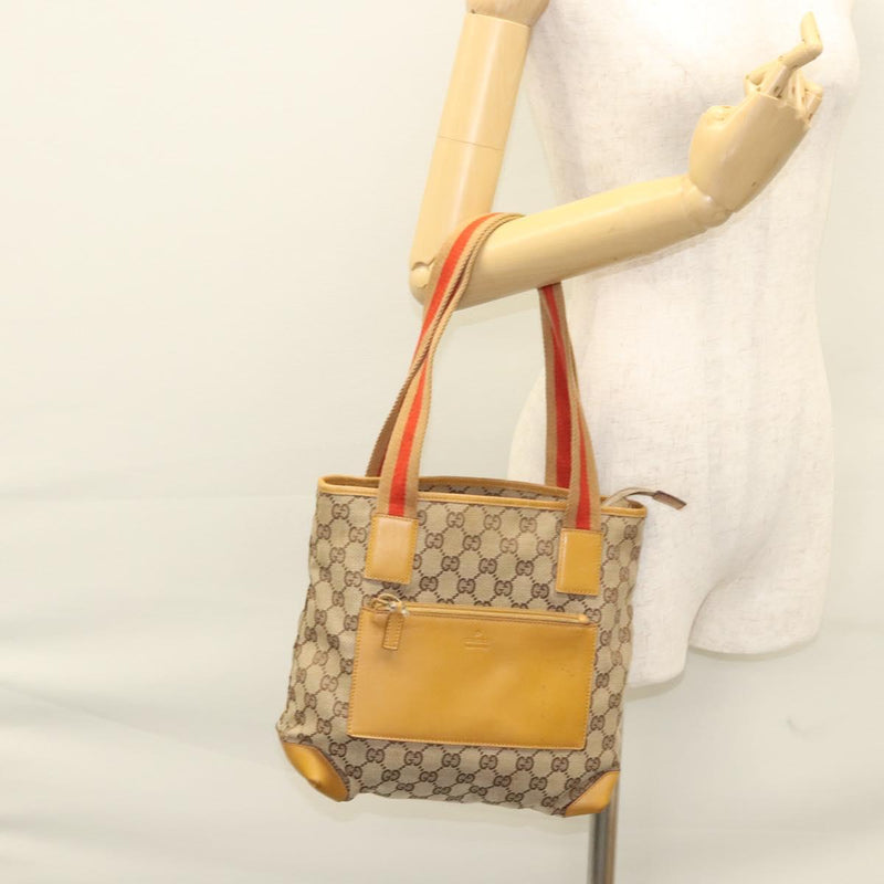 GUCCI GG Canvas Tote Bag Beige Silver 019 0402 Auth th5862