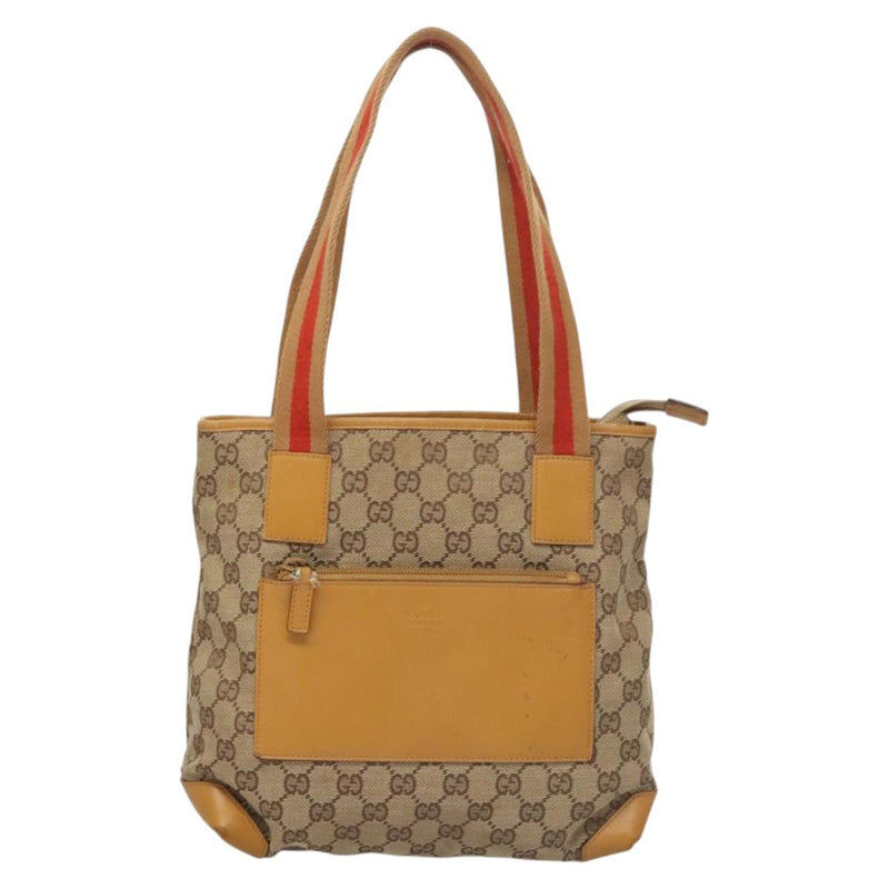 GUCCI GG Canvas Tote Bag Beige Silver 019 0402 Auth th5862