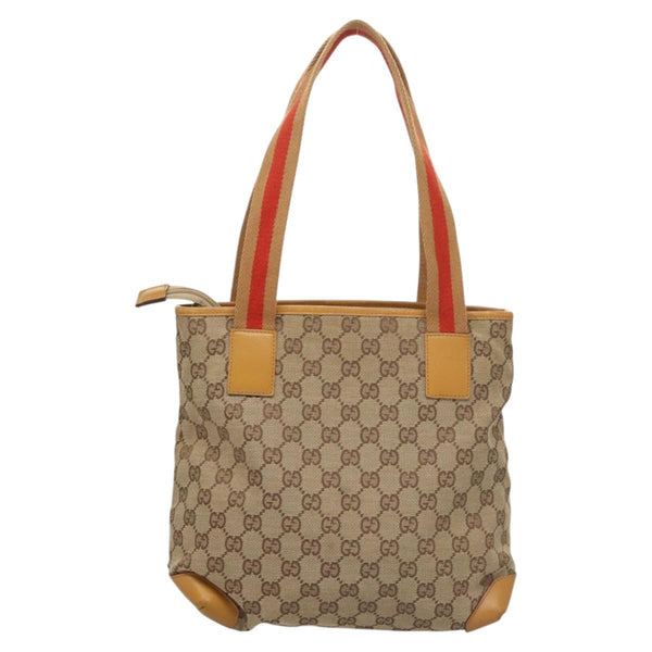 GUCCI GG Canvas Tote Bag Beige Silver 019 0402 Auth th5862