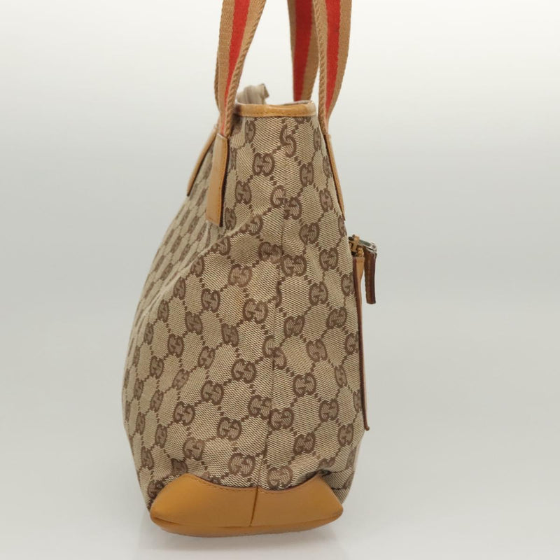 GUCCI GG Canvas Tote Bag Beige Silver 019 0402 Auth th5862