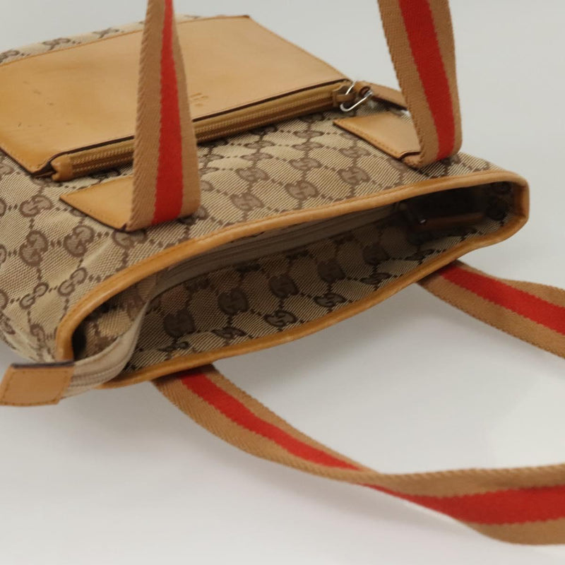 GUCCI GG Canvas Tote Bag Beige Silver 019 0402 Auth th5862