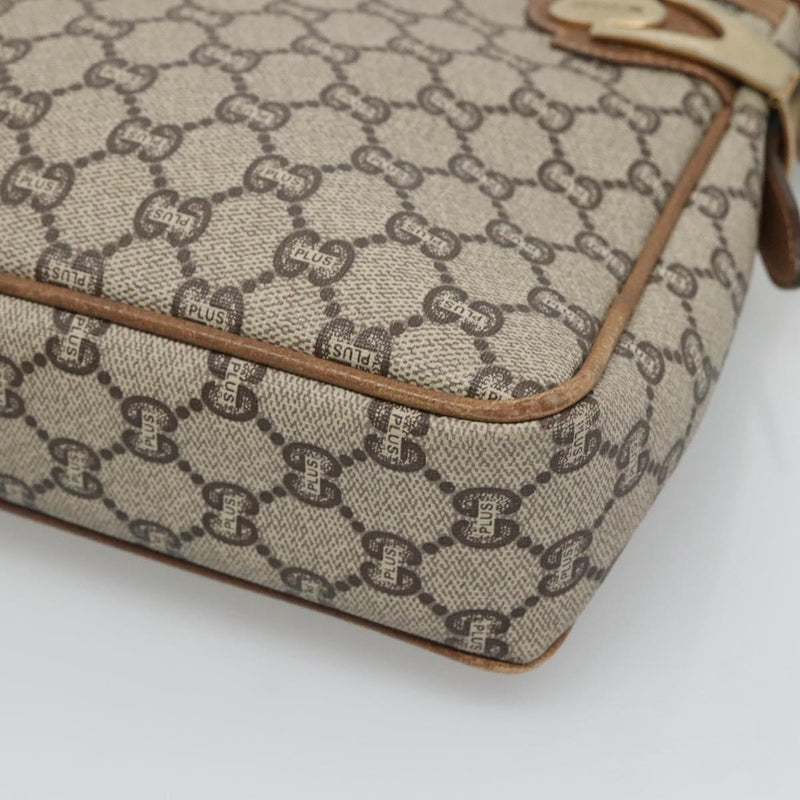GUCCI GG Plus Supreme Shoulder Bag PVC Leather Beige Gold Auth th5864