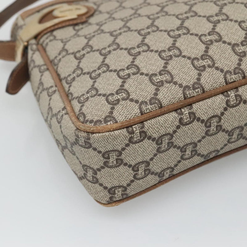 GUCCI GG Plus Supreme Shoulder Bag PVC Leather Beige Gold Auth th5864