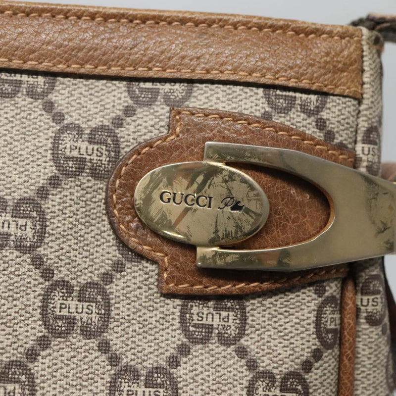 GUCCI GG Plus Supreme Shoulder Bag PVC Leather Beige Gold Auth th5864