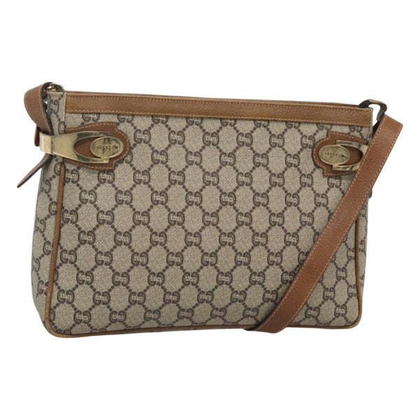 GUCCI GG Plus Supreme Shoulder Bag PVC Leather Beige Gold Auth th5864