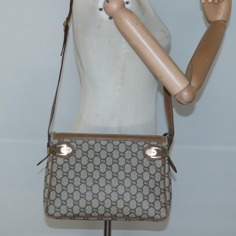 GUCCI GG Plus Supreme Shoulder Bag PVC Leather Beige Gold Auth th5864