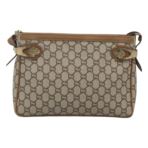 GUCCI GG Plus Supreme Shoulder Bag PVC Leather Beige Gold Auth th5864