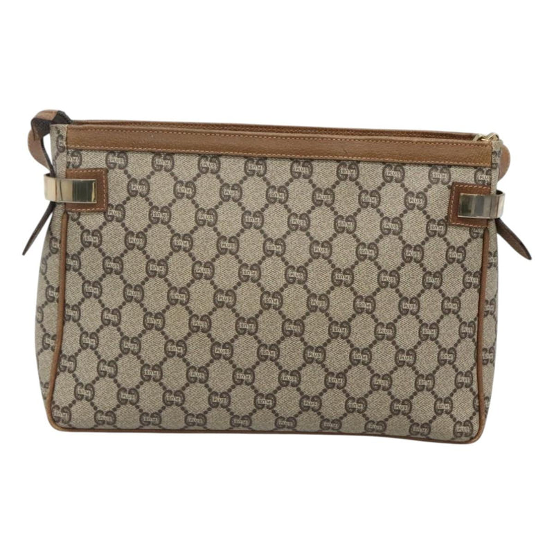 GUCCI GG Plus Supreme Shoulder Bag PVC Leather Beige Gold Auth th5864