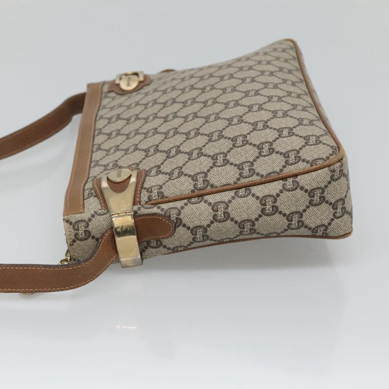 GUCCI GG Plus Supreme Shoulder Bag PVC Leather Beige Gold Auth th5864