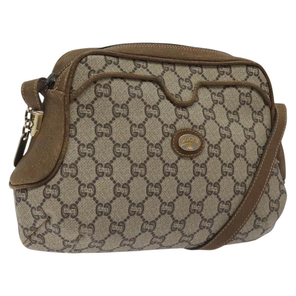 GUCCI GG Plus Supreme Shoulder Bag PVC Beige Gold Auth th5866